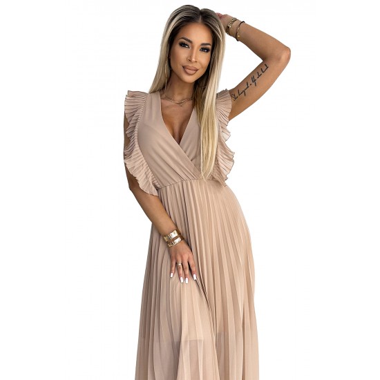Ефирна шифонена рокля в бежово 315-6 Ефирна шифонена рокля в бежово 315-6