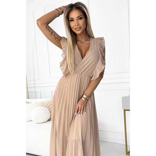 Ефирна шифонена рокля в бежово 315-6 Ефирна шифонена рокля в бежово 315-6