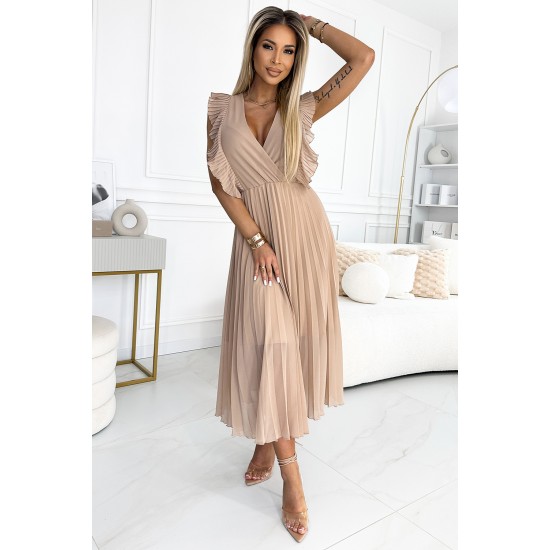 Ефирна шифонена рокля в бежово 315-6 Ефирна шифонена рокля в бежово 315-6
