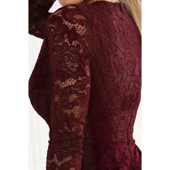 Елегантна дантелена рокля в цвят тъмно бордо 170-14 Елегантна дантелена рокля в цвят тъмно бордо 170-14