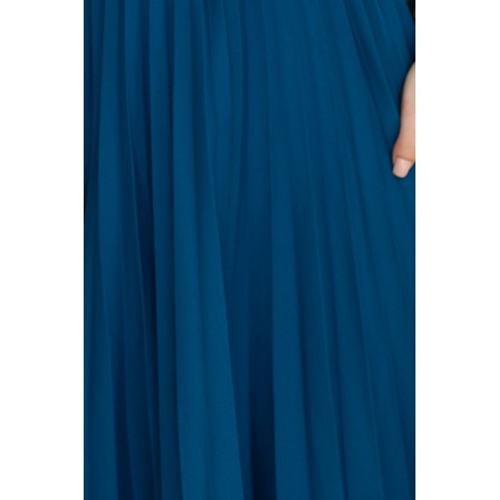 Елегантна миди рокля с къс ръкав в морско син цвят 311-17