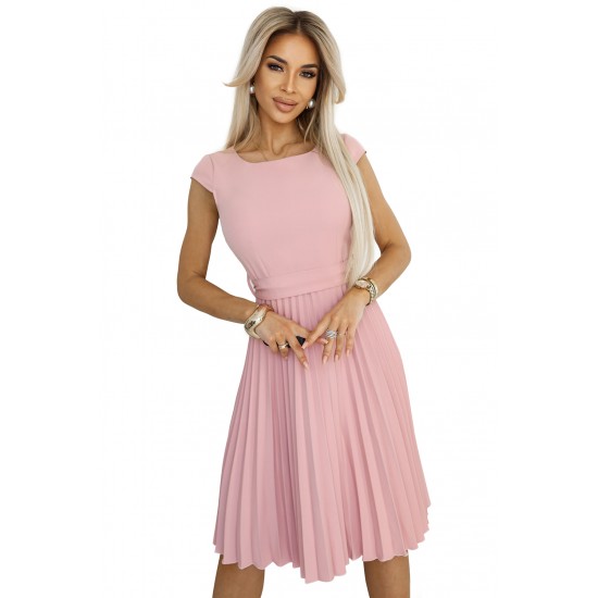 Елегантна миди рокля с къс ръкав в цвят пудра 311-19 Елегантна миди рокля с къс ръкав в цвят пудра 311-19
