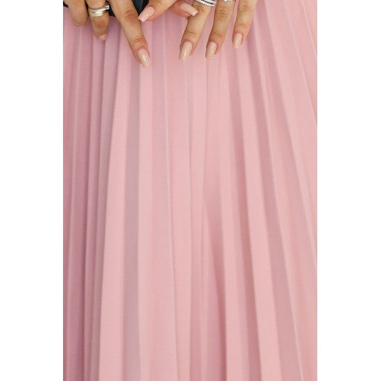 Елегантна миди рокля с къс ръкав в цвят пудра 311-19 Елегантна миди рокля с къс ръкав в цвят пудра 311-19