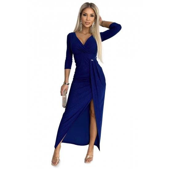 Елегантна дълга рокля в син цвят 404-8 Елегантна дълга рокля в син цвят 404-8
