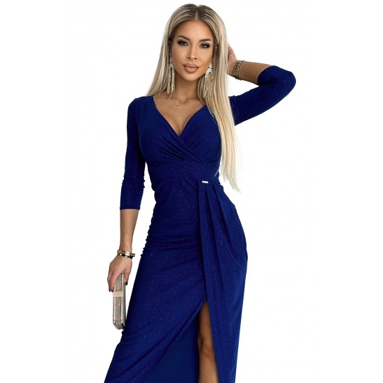 Елегантна дълга рокля в син цвят 404-8 Елегантна дълга рокля в син цвят 404-8