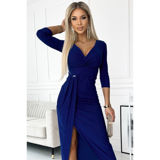 Елегантна дълга рокля в син цвят 404-8 Елегантна дълга рокля в син цвят 404-8