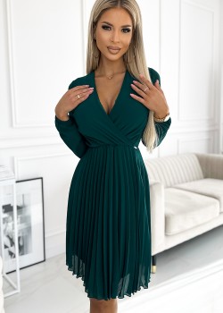 Плисирана рокля с дълъг ръкав в тъмнозелено 313-14 Плисирана рокля с дълъг ръкав в тъмнозелено 313-14