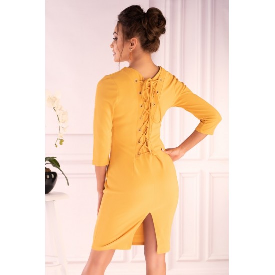 Елегантна миди рокля в жълто Nysani