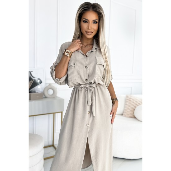 531-1 Рокля тип риза в бежово 531-1 Рокля тип риза в бежово