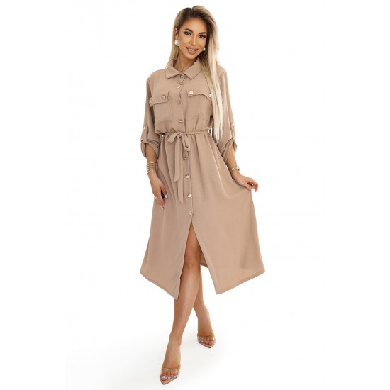 531-3 Рокля тип риза в цвят мока 531-3 Рокля тип риза в цвят мока