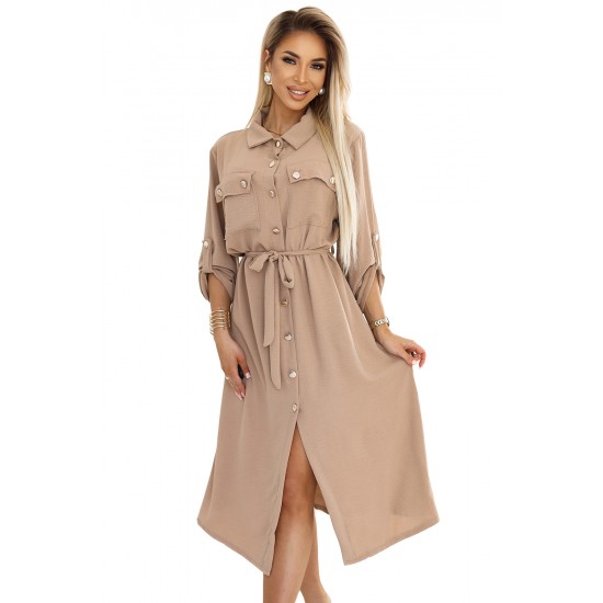 531-3 Рокля тип риза в цвят мока 531-3 Рокля тип риза в цвят мока