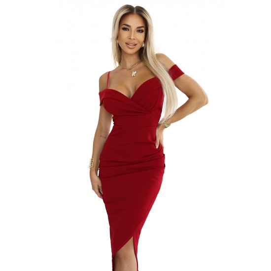 CALLIE 564-8 Нежна вталена рокля в червен цвят