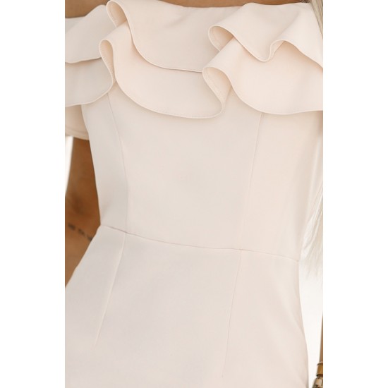 CARMEN 599-1 Елегантна миди рокля в бежов цвят CARMEN 599-1 Елегантна миди рокля в бежов цвят