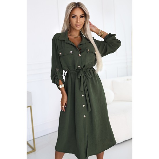 531-5 Рокля тип риза в цвят каки 531-5 Рокля тип риза в цвят каки