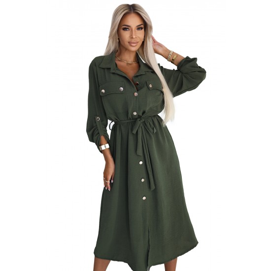 531-5 Рокля тип риза в цвят каки 531-5 Рокля тип риза в цвят каки