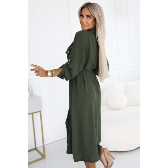 531-5 Рокля тип риза в цвят каки 531-5 Рокля тип риза в цвят каки