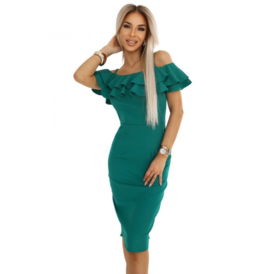 CARMEN 599-2 Елегантна миди рокля в зелен цвят CARMEN 599-2 Елегантна миди рокля в зелен цвят