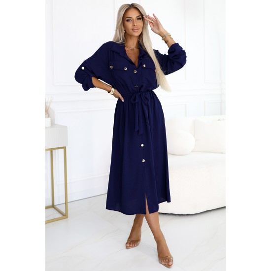 531-6 Рокля тип риза в тъмносиньо 531-6 Рокля тип риза в тъмносиньо
