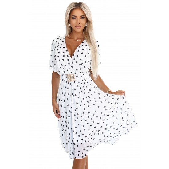 604-1 Нежна рокля на точки в бяло