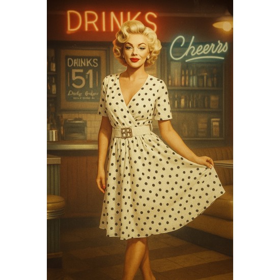 604-1 Нежна рокля на точки в бяло