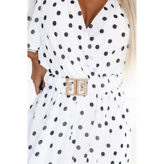 604-1 Нежна рокля на точки в бяло