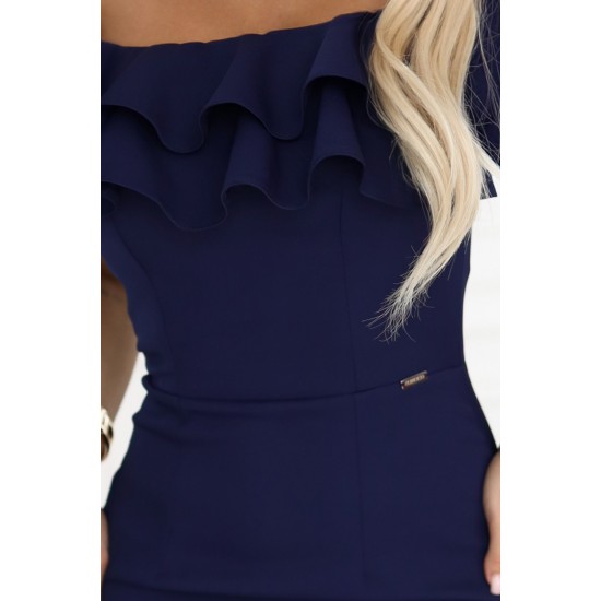 CARMEN 599-3 Елегантна миди рокля в тъмносин цвят CARMEN 599-3 Елегантна миди рокля в тъмносин цвят