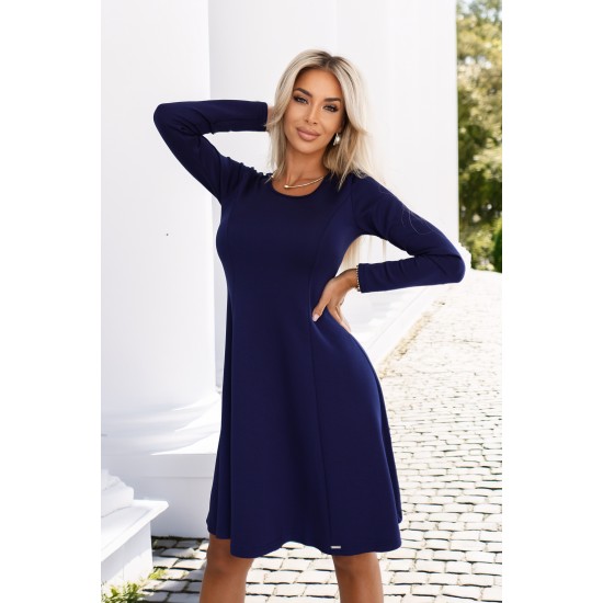 567-2 Ежедневна разкроена рокля в тъмносин цвят 567-2 Ежедневна разкроена рокля в тъмносин цвят