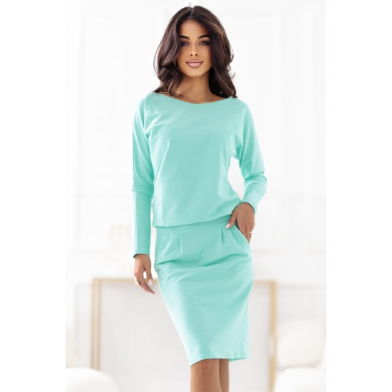 189-12 Дамска рокля с дълги ръкави в цвят мента 189-12 Дамска рокля с дълги ръкави в цвят мента