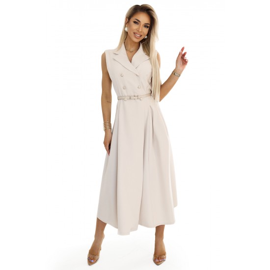 596-1 Елегантна миди рокля в бежов цвят 596-1 Елегантна миди рокля в бежов цвят