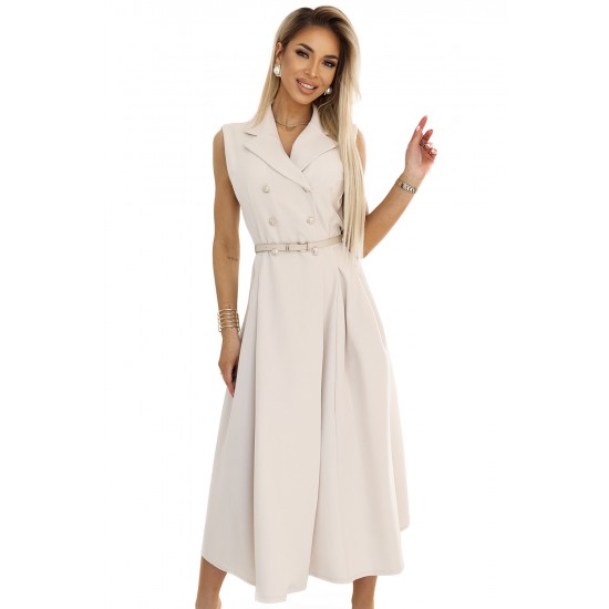 596-1 Елегантна миди рокля в бежов цвят 596-1 Елегантна миди рокля в бежов цвят