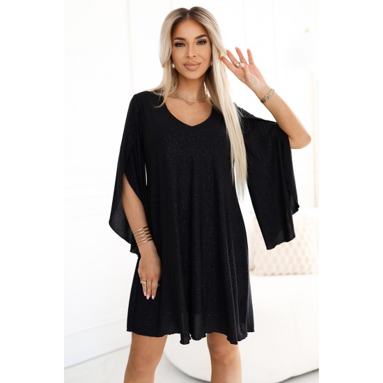 597-1 Елегантна черна рокля с ръкави тип пеперуда 597-1 Елегантна черна рокля с ръкави тип пеперуда