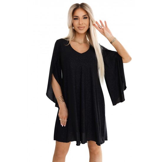 597-1 Елегантна черна рокля с ръкави тип пеперуда 597-1 Елегантна черна рокля с ръкави тип пеперуда