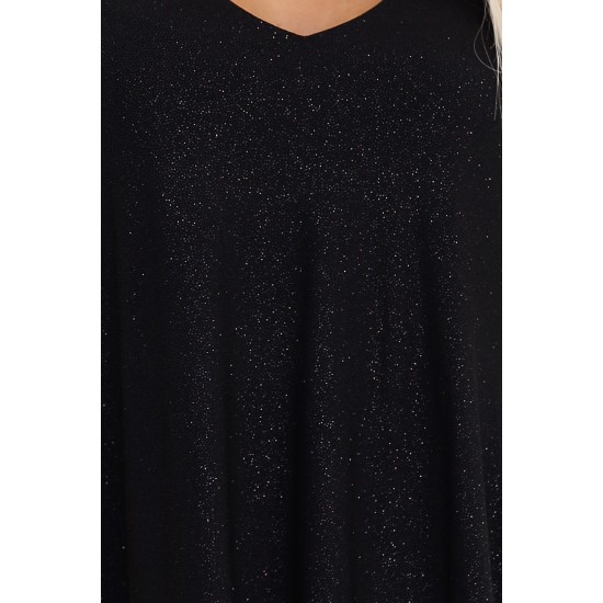 597-1 Елегантна черна рокля с ръкави тип пеперуда 597-1 Елегантна черна рокля с ръкави тип пеперуда