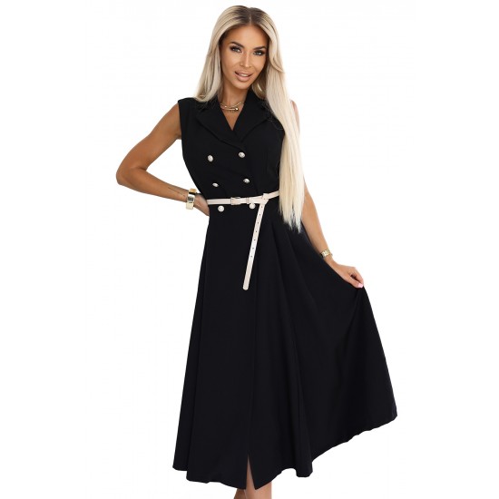 596-3 Елегантна миди рокля в черен цвят