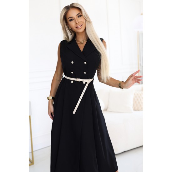 596-3 Елегантна миди рокля в черен цвят