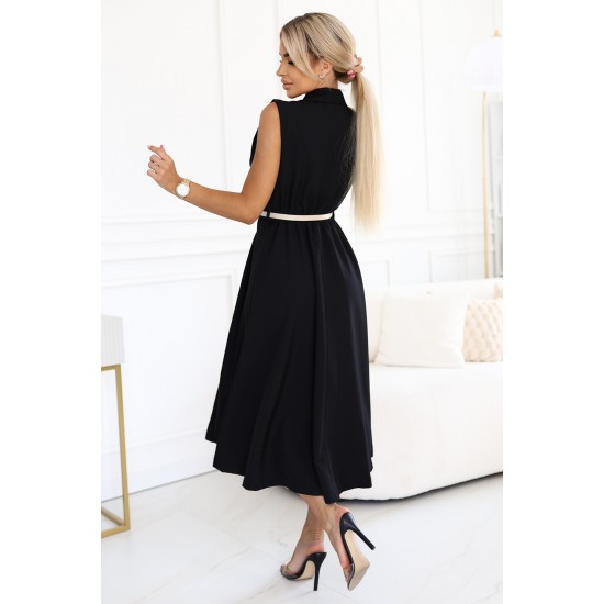 596-3 Елегантна миди рокля в черен цвят