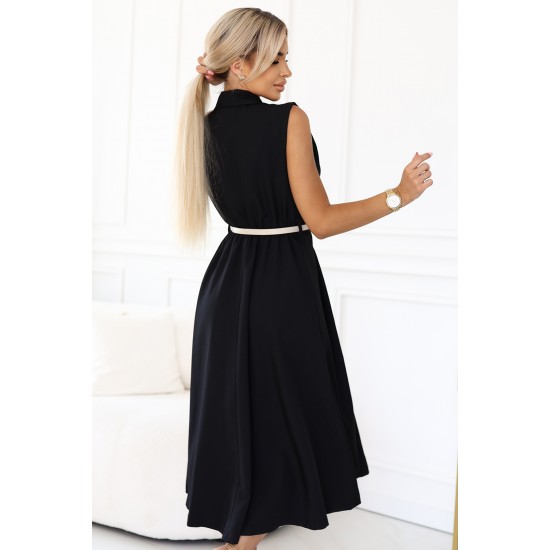 596-3 Елегантна миди рокля в черен цвят
