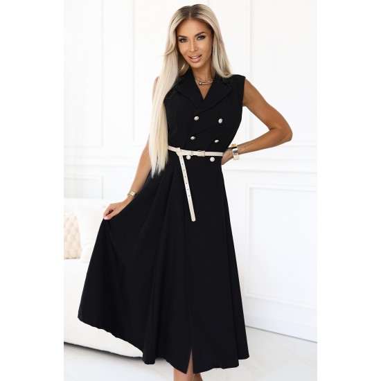 596-3 Елегантна миди рокля в черен цвят