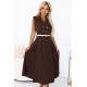 596-4 Елегантна миди рокля в кафяв цвят