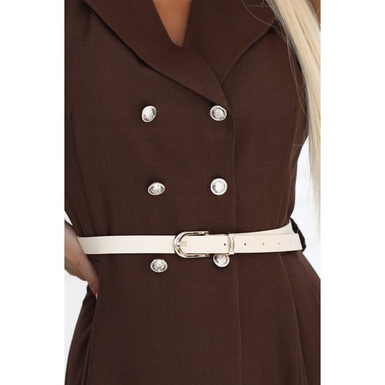 596-4 Елегантна миди рокля в кафяв цвят