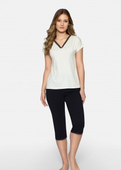 Дамска пижама Piama-Cleo-P-Ecru-Ecru-Czarny Дамска пижама Piama-Cleo-P-Ecru-Ecru-Czarny