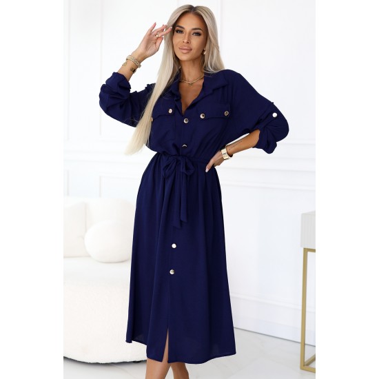 531-6 Рокля тип риза в тъмносиньо 531-6 Рокля тип риза в тъмносиньо