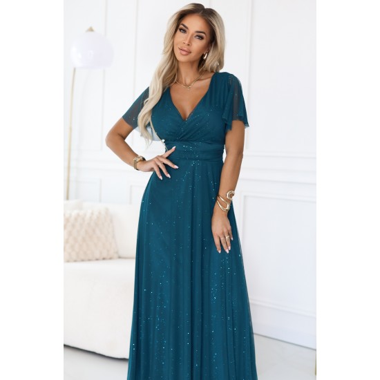 Дълга зелена рокля с брокат 635-1