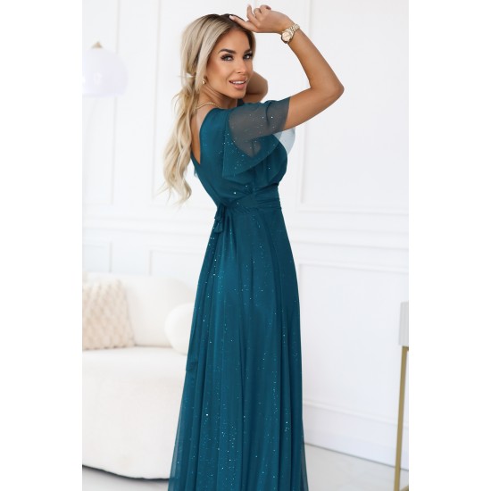 Дълга зелена рокля с брокат 635-1