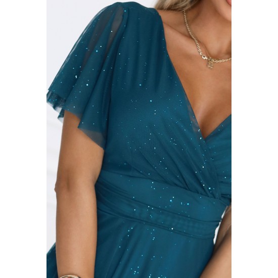 Дълга зелена рокля с брокат 635-1