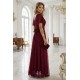 Дълга рокля с брокат в цвят бордо 635-5