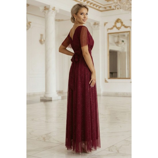 Дълга рокля с брокат в цвят бордо 635-5
