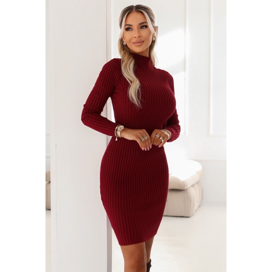 Рокля с поло яка в цвят бордо 652-1