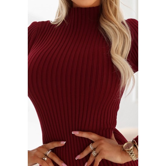 Рокля с поло яка в цвят бордо 652-1