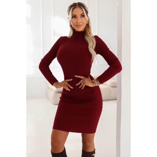 Рокля с поло яка в цвят бордо 652-1